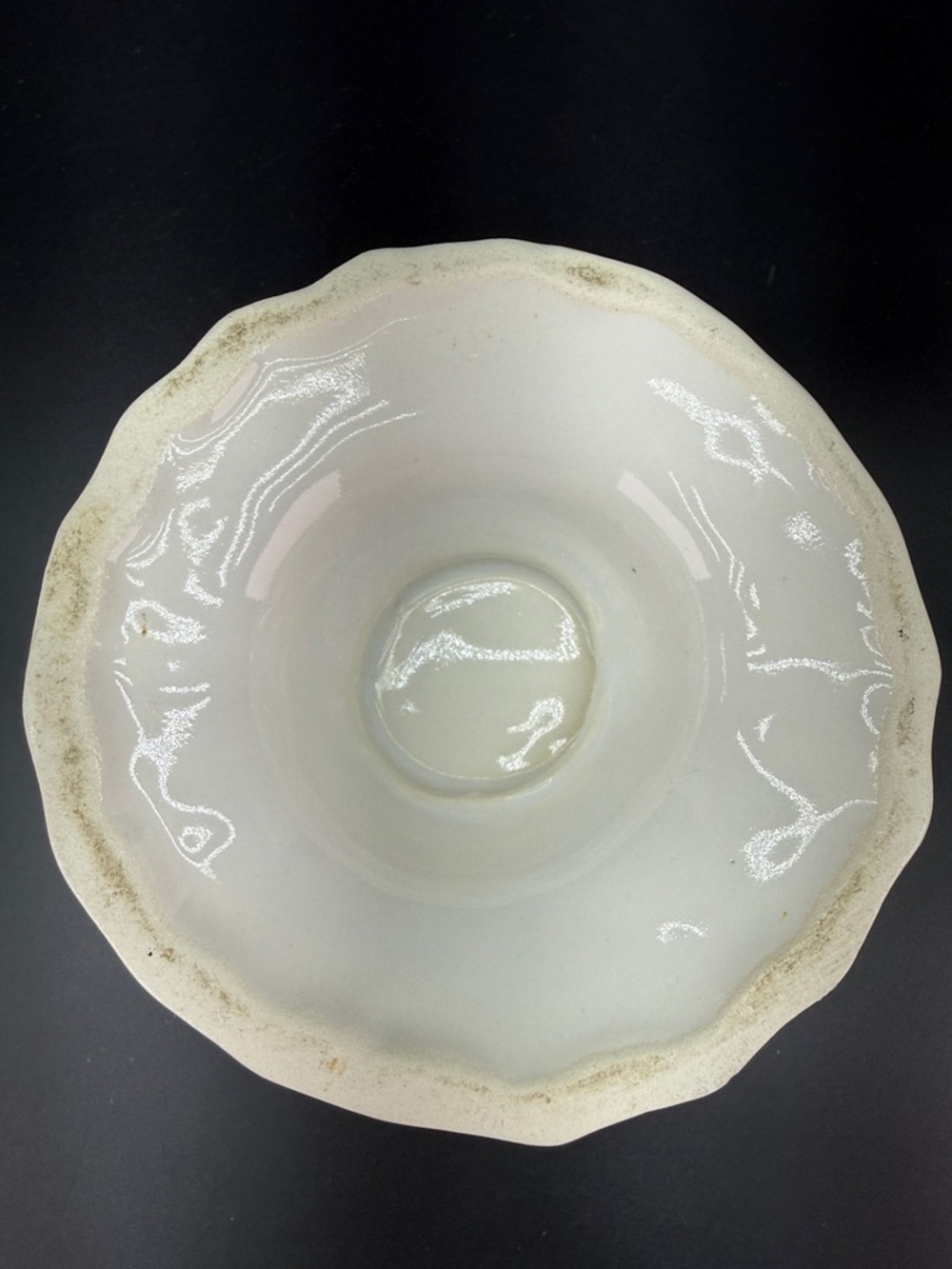 Vintage White Ironstone Ceramic Scalloped Pedestal Bowl Compote - Picture 5 of 7